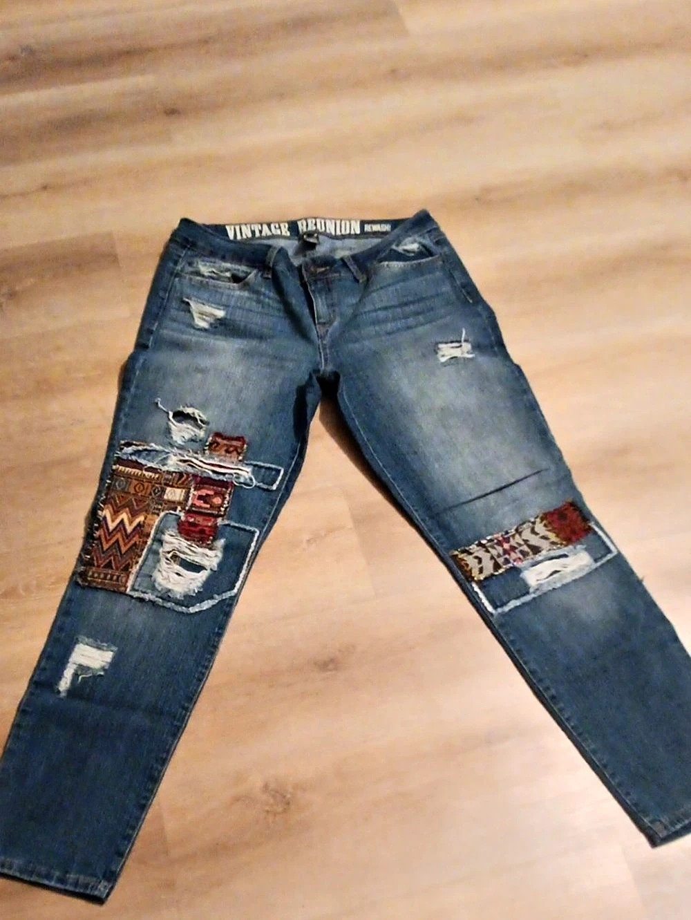 Rewash Vintage Reunion Patchwork Distressed Jeans Blue
